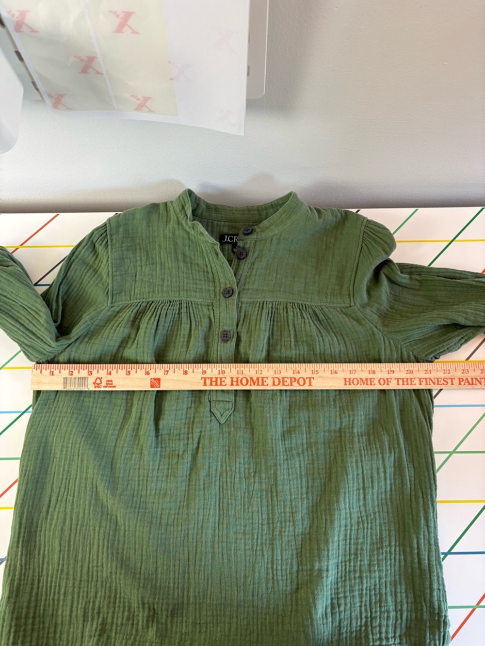 J. Crew Moss Green Gauzy Button Popover Blouse Size Medium earthy boho peasant - Picture 6 of 7